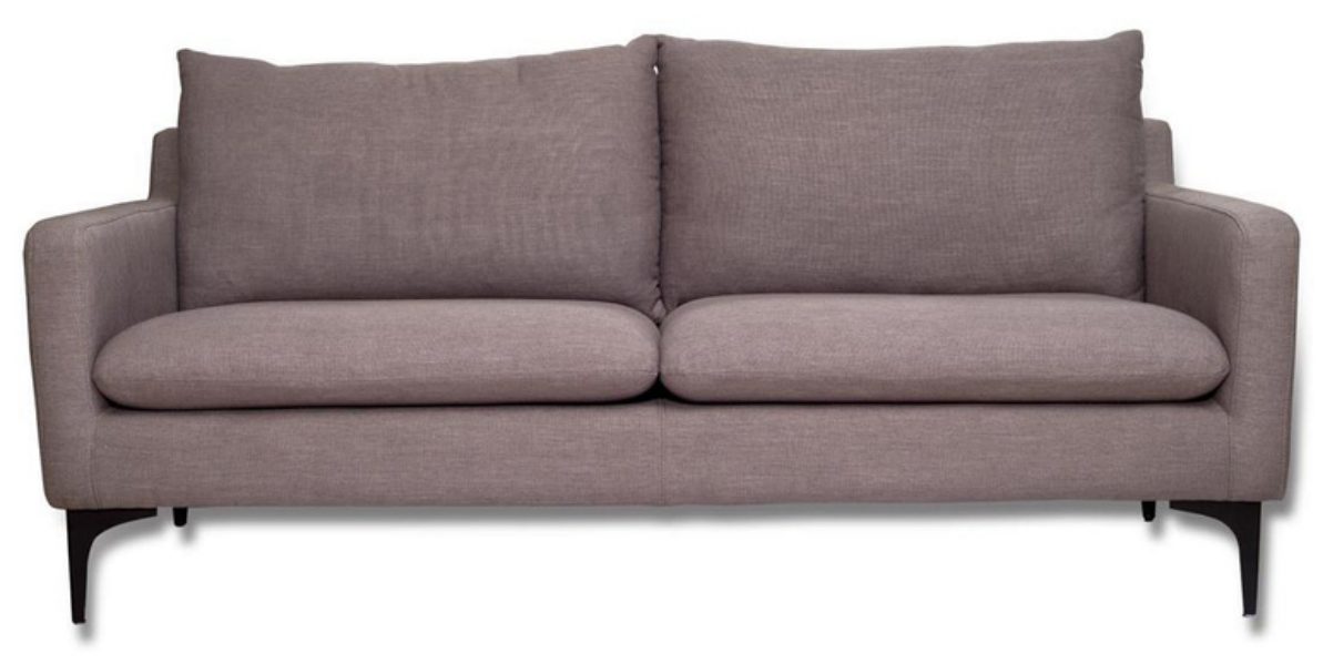Astha 2-Seater Sofa — Steel-Grey Fabric · Matt Black Legs
