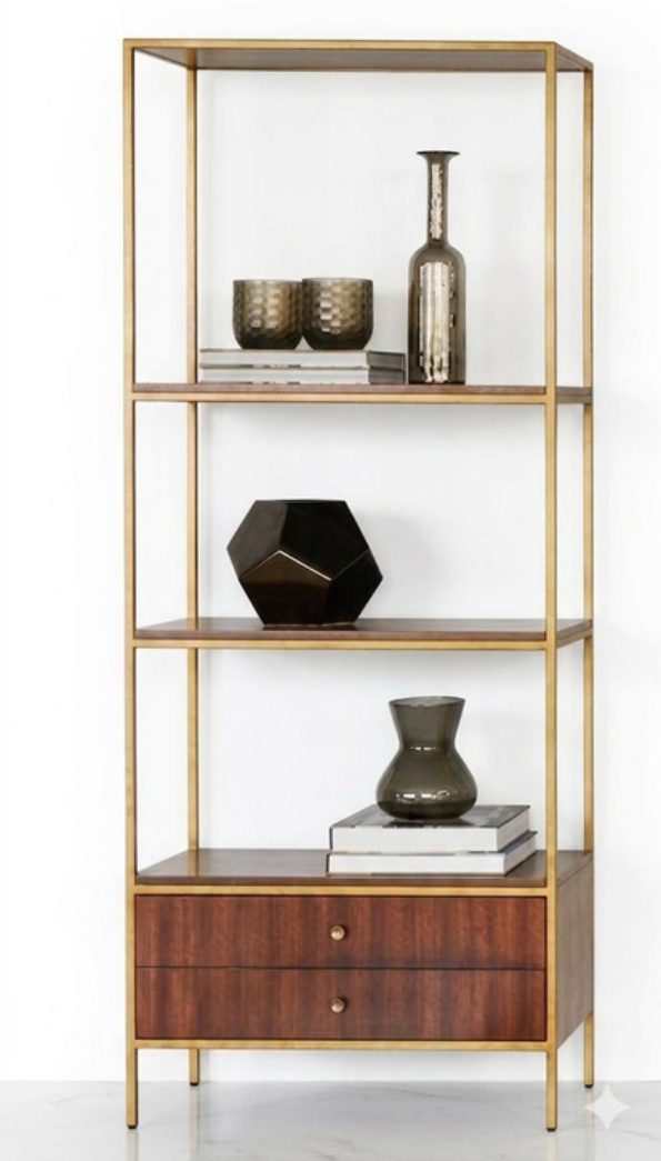 Copeland Tower — Walnut / Satin Brass · Designer: Maison 55
