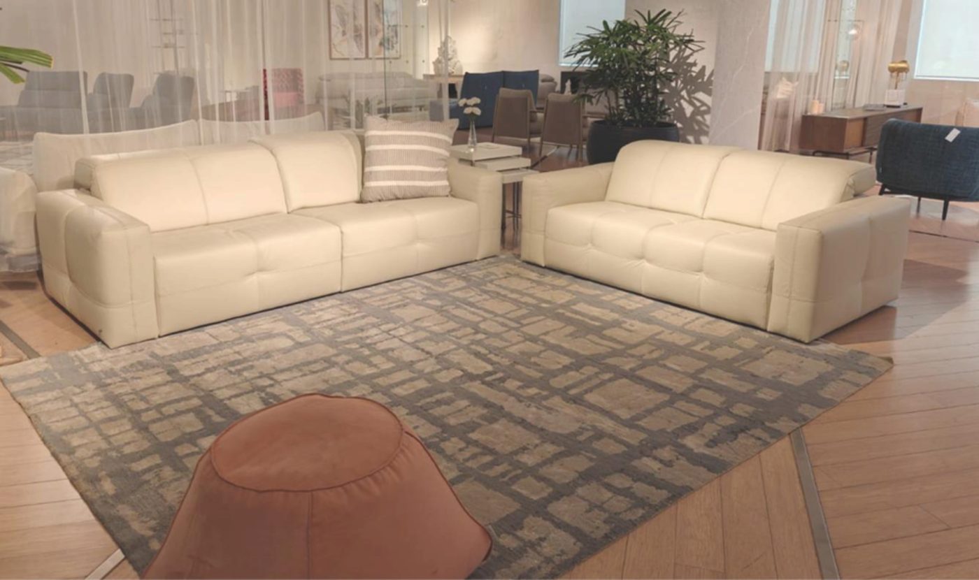 Nicolas Sofa Set — Leather, White · 3+2